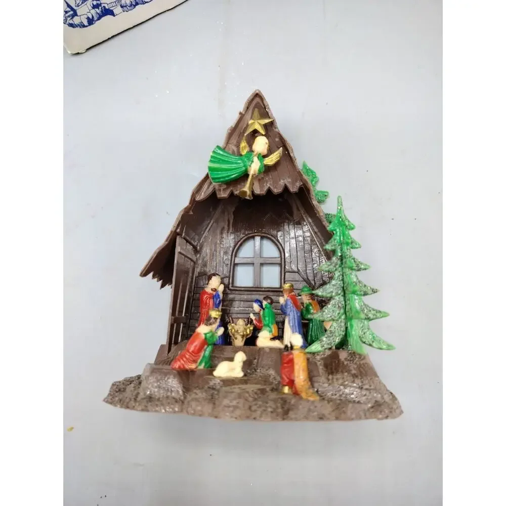 Vintage 60’s Vintage Christmas Nativity Diorama Creche Stable Holy Manger Blume